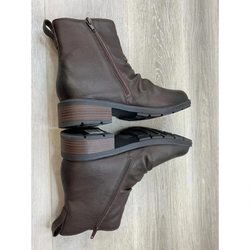 Clarks Hearth Women's Ankle Boots Brown Ruched Leather 11 Comfort Shoes